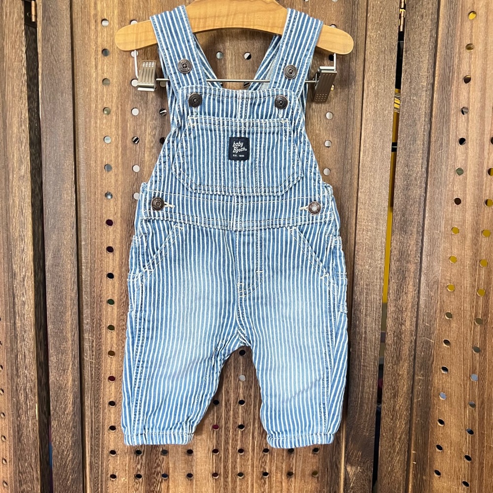Oshkosh Baby B'Gosh Blue White Engineer Stripe Overalls Size 3M